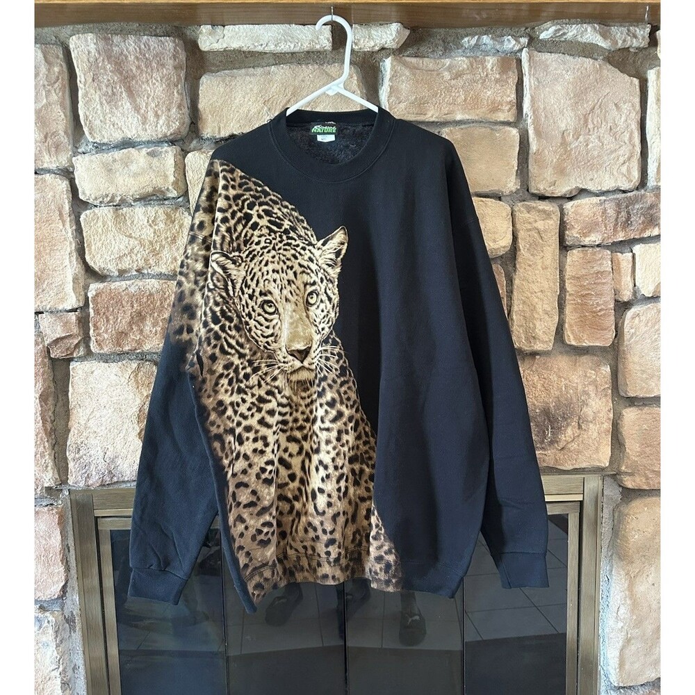 VTG 90s Radical Nature Crewneck Pullover Sweatshirt Leopard AOP Animal XXL USA